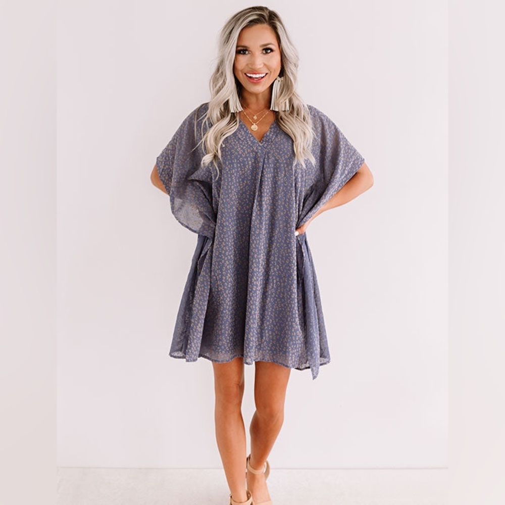 Entro Sweetest Soul Periwinkle Leopard Shift Dress Size S